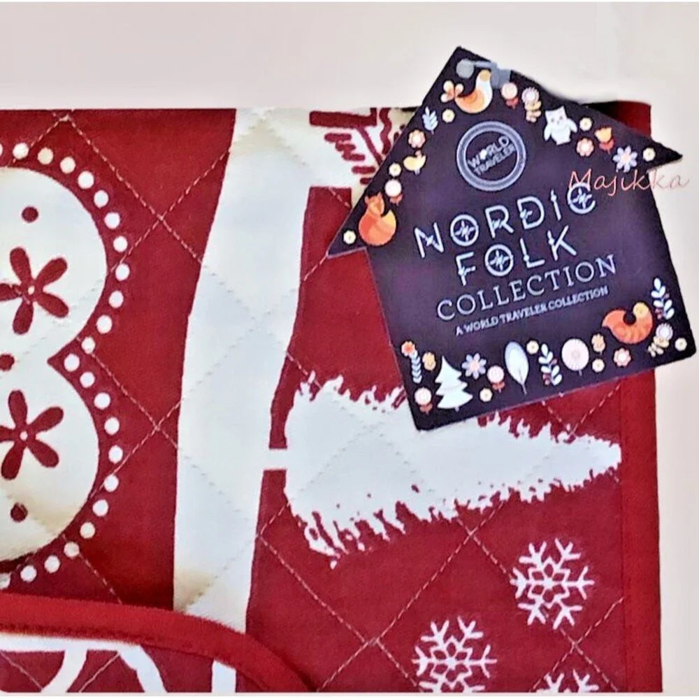 Stof France Christmas Placemats Quilted Winter Red Stag Hearts Scandi Set Of 4